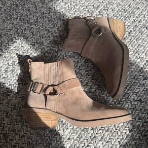 Sam Edelman Bellamie Western Harness Cowgirl Ankle Boots in Deep Taupe